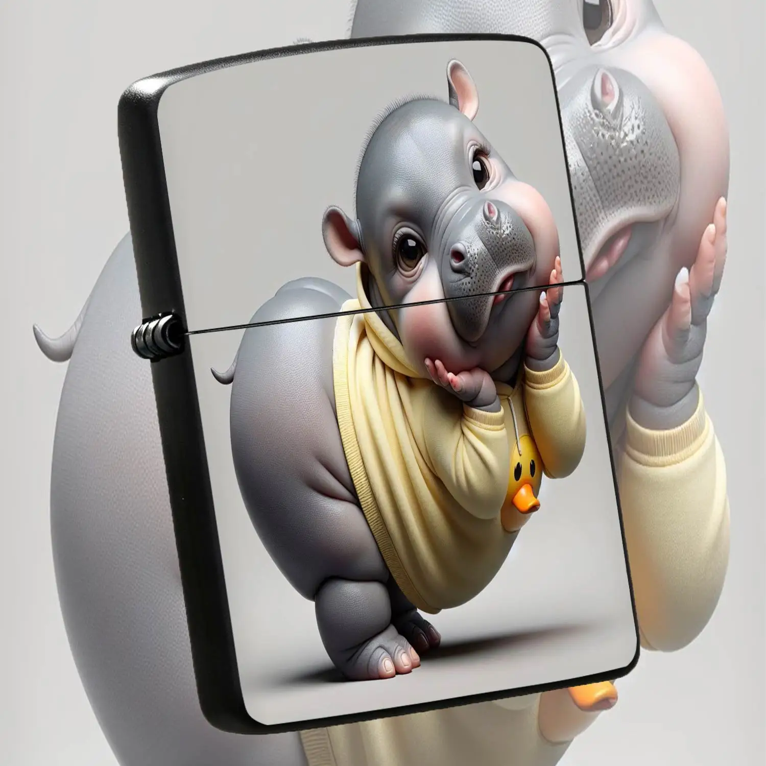 Cute Chubby Hippo Pattern Lighter, Delicate All-Scene Usable Portable Lighter, Unique Creative Lovely Hippo In Duck Hoodie Design, Exquisite Compact Lightweight Pocket Lighter, Ideal Warm Gift For Family  A Humorous And Interesting Lighter