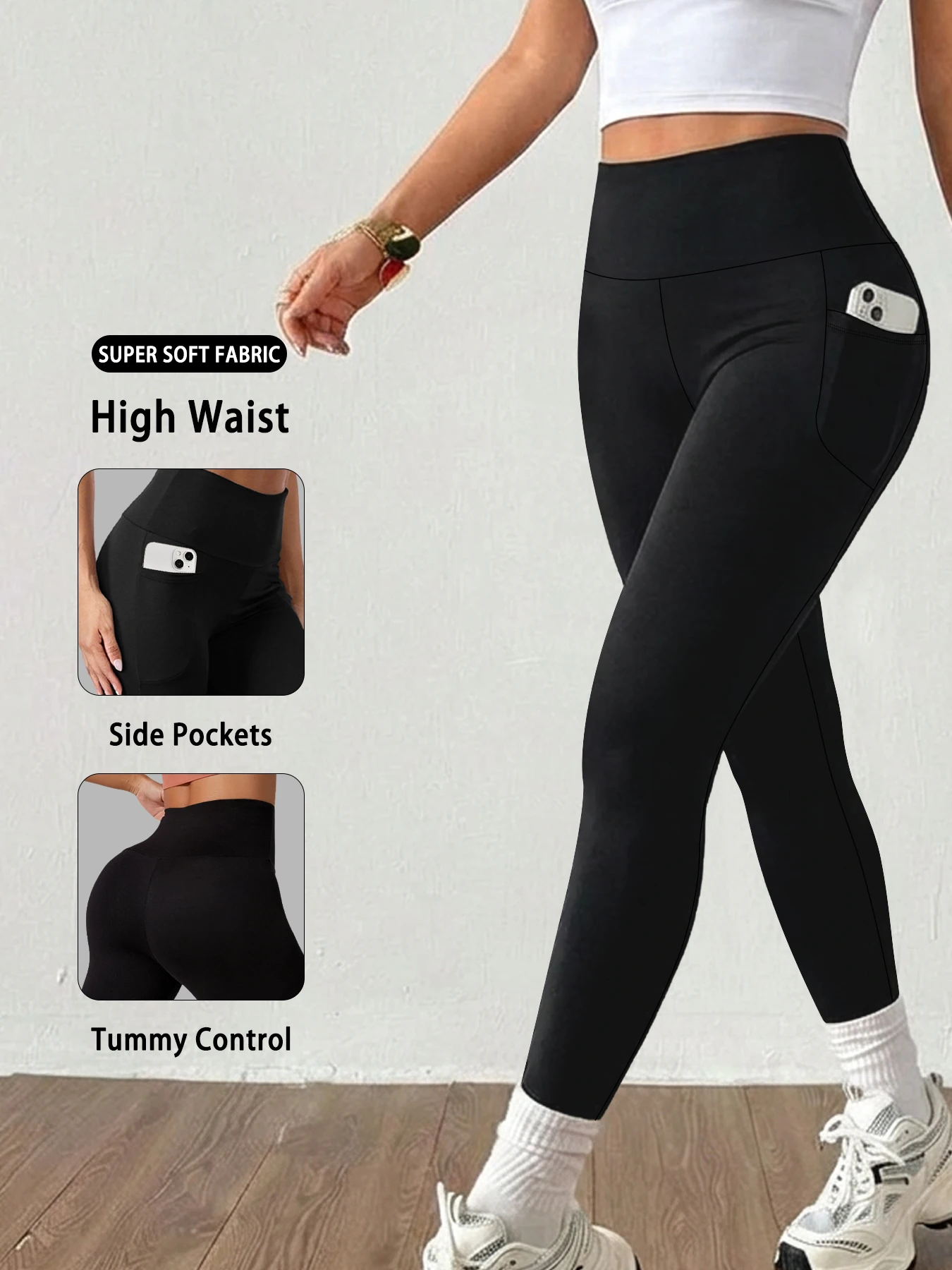 Women Yoga Leggings with Pockets High Waisted Super Soft Tummy Control for Workout Running