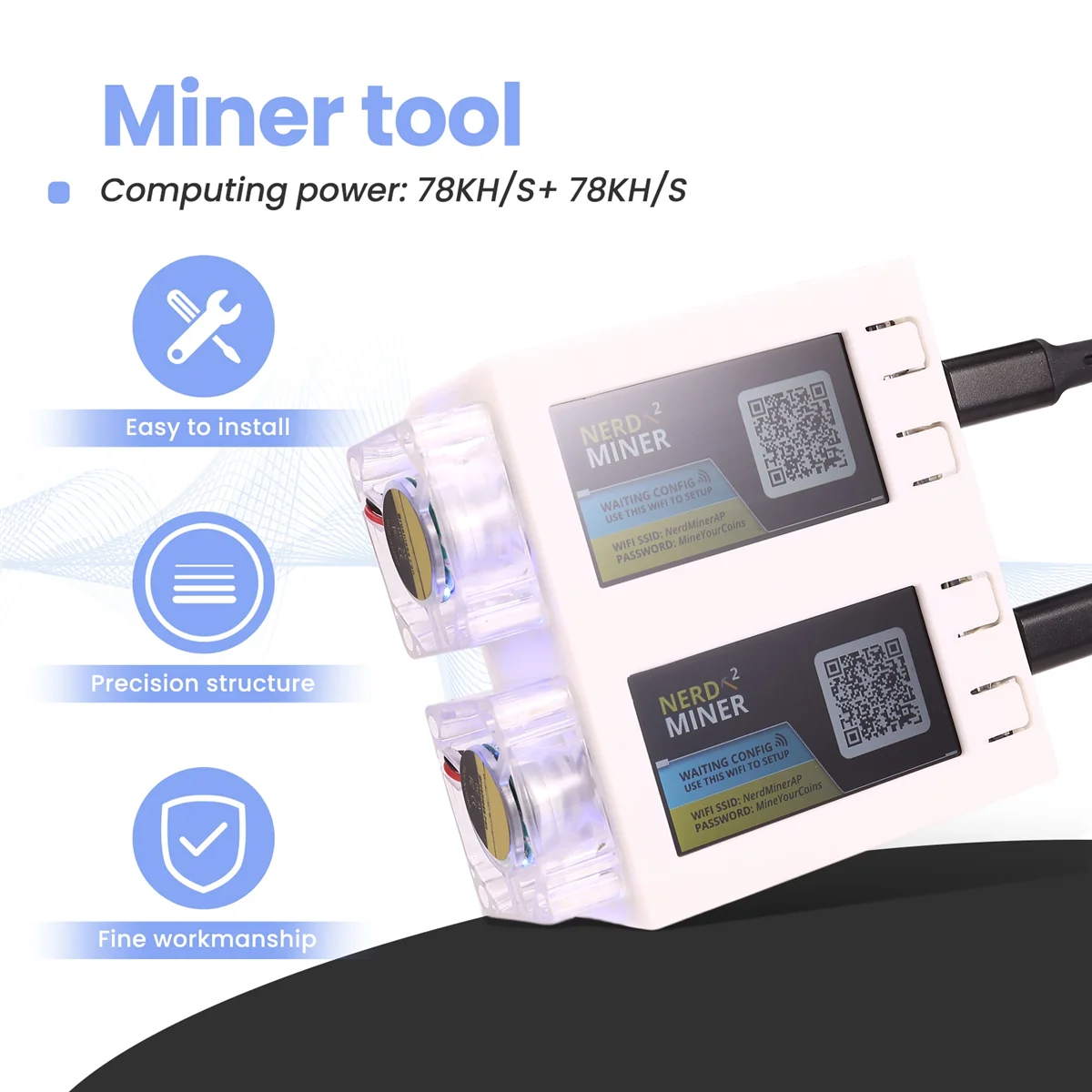 

N22R_For NerdMiner V2 Miner 78KH/Sx2 Dual Screen BTC Solo Lottery Miner,A