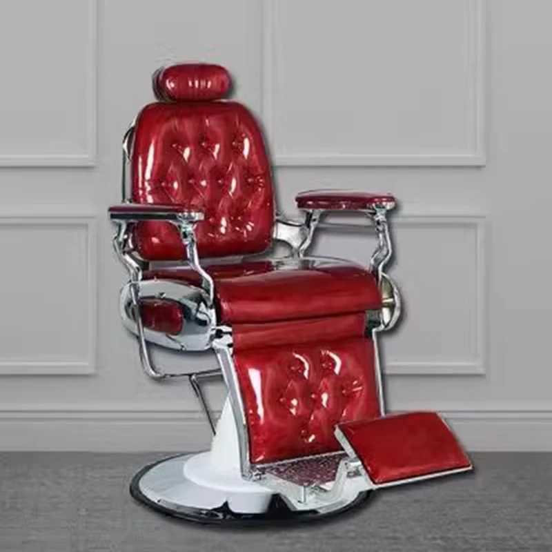 

Retro Oil Head Chair Red Folding Down Ironing Dyeing Chair Scalp Shaving Cadeira Manicure Beauty Salon Equipment Furniture