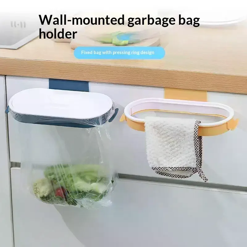 Portable Plastic Garbage Hanging Bag Cabinet Door Hanging Trash Bag Rack Kitchen Trash Storage Rack Kitchen Storage Organization