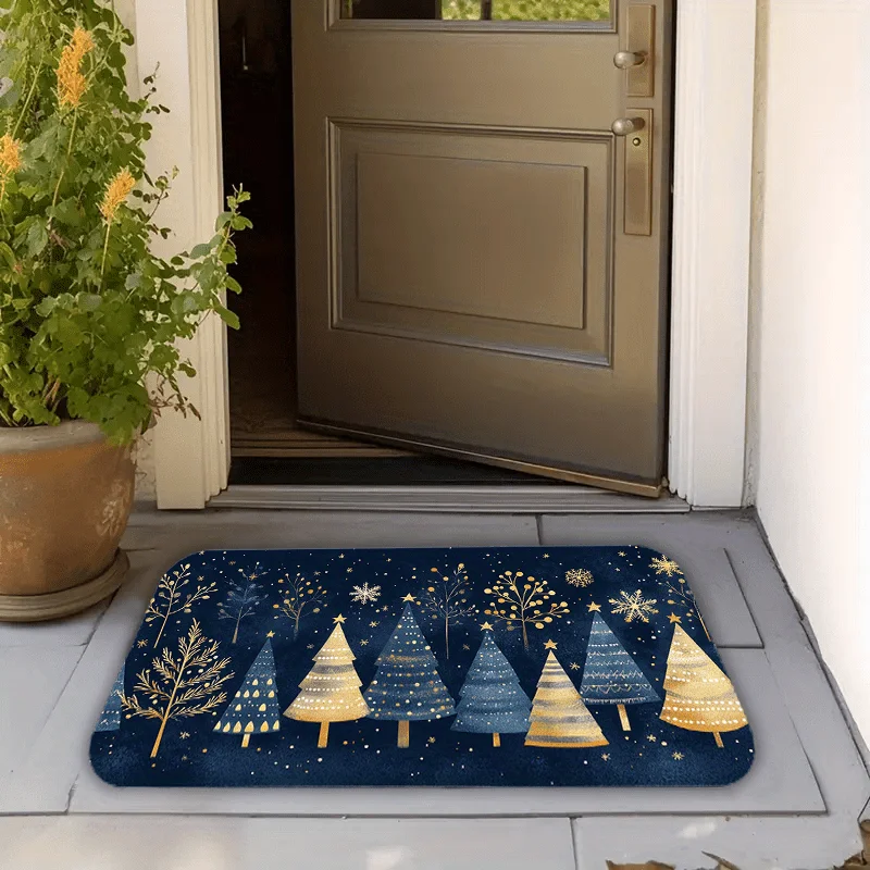 

VIKAMA Holiday Christmas Rug Navy Blue Christmas Doormat Machine Washable Festive Floor Mat Living Room, Kitchen, Bathroom Rug