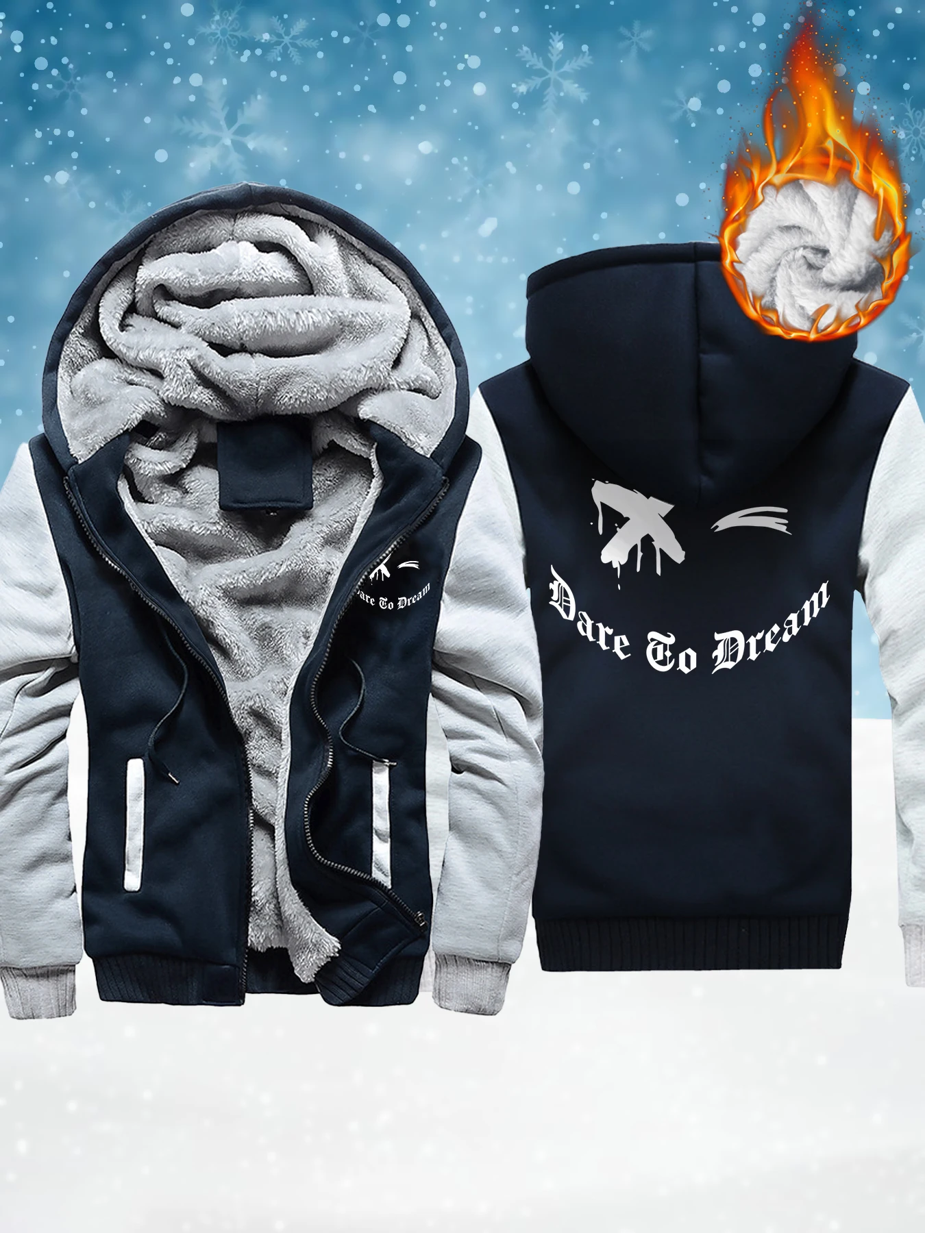 

Мужские флисовые куртки с карманами и принтом Dare To Dream, удобная утепленная верхняя одежда, зимняя толстовка на молнии, теплое базовое пальто, свободный топ большого размера