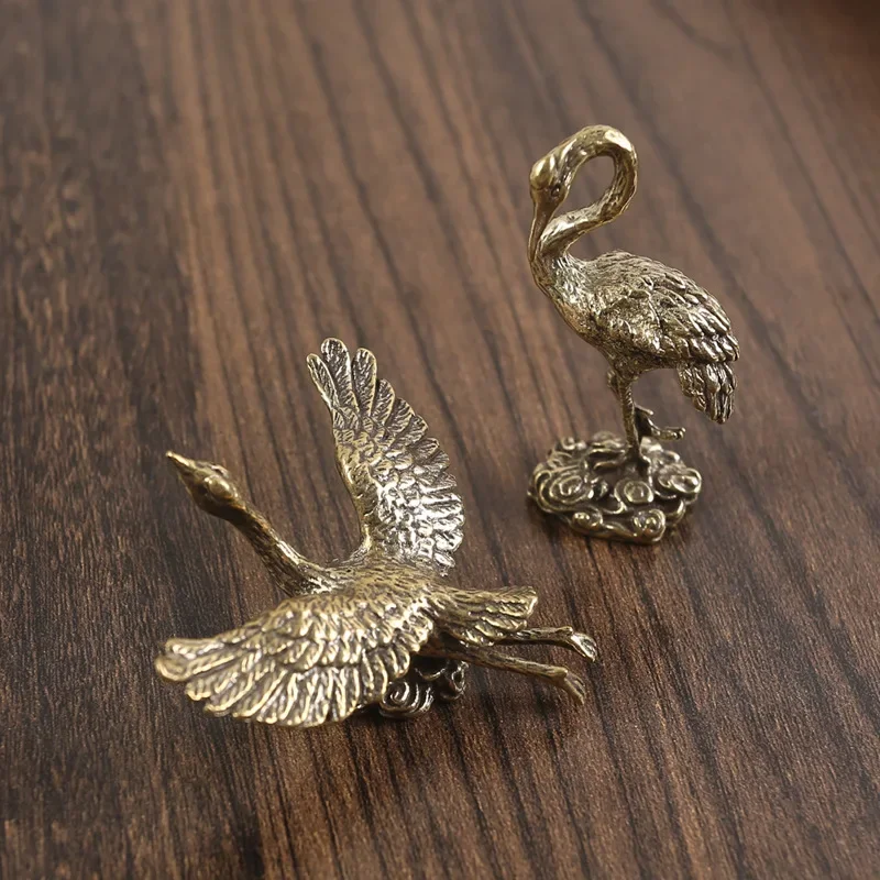 Brass Brass Red Crowned Crane Ornament Spreading Wings/standing Red Crowned Crane Home Decoration Brass Decorative Ornaments