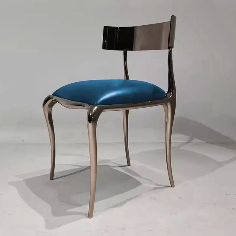 

Modern style simple stainless steel dining chair household luxury villa 4-person small apartment high-end light luxury chair