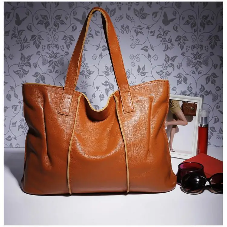 100% Genuine Leather Bag Large Women Leather Handbags Famous Brand Women Tote Bags Big Ladies Shoulder Bag