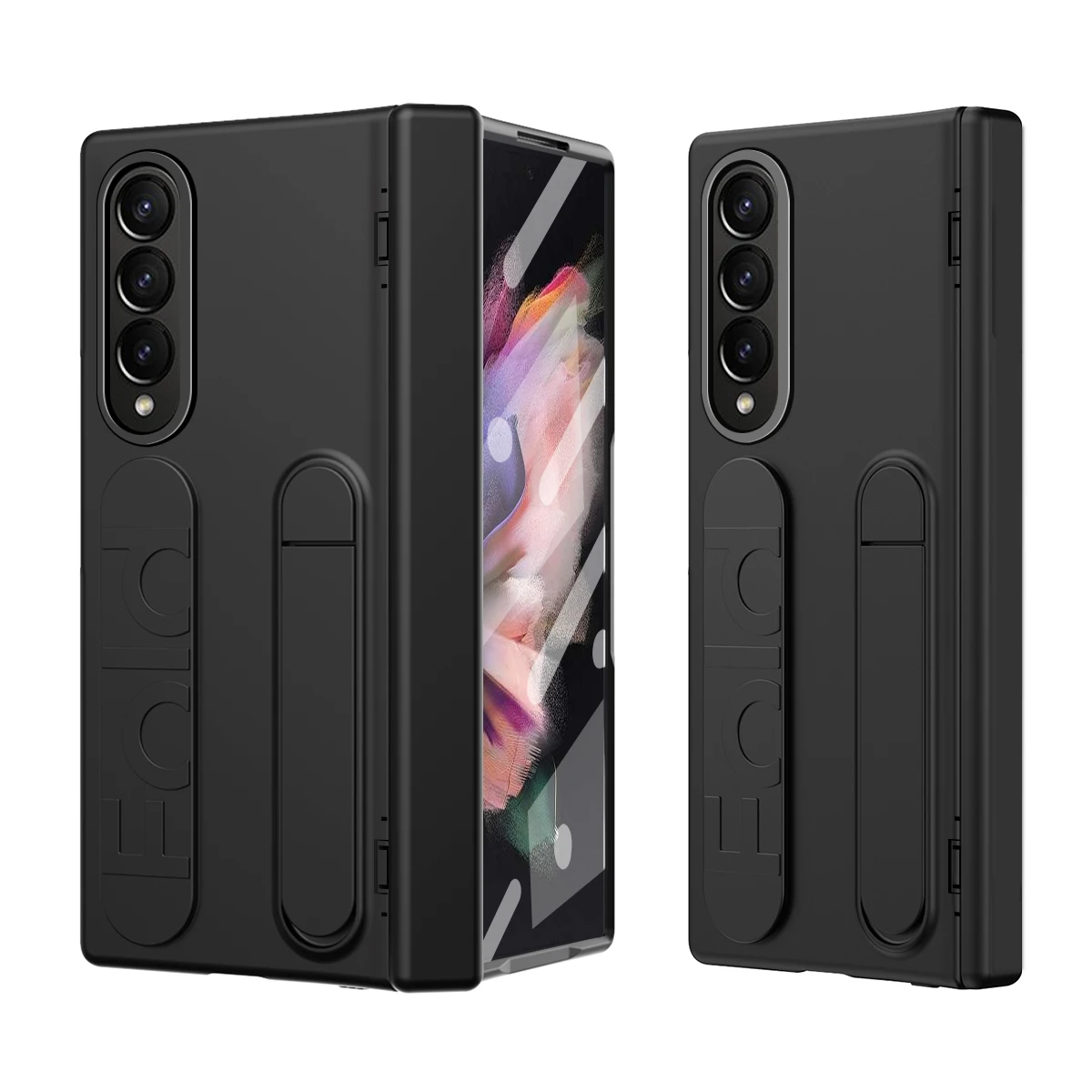 

For Samsung Galaxy Z Fold 3 ZFold3 Case Silicone Wristband Hinge Bracket Tempered Glass Folding Shockproof PC Cover Accessories
