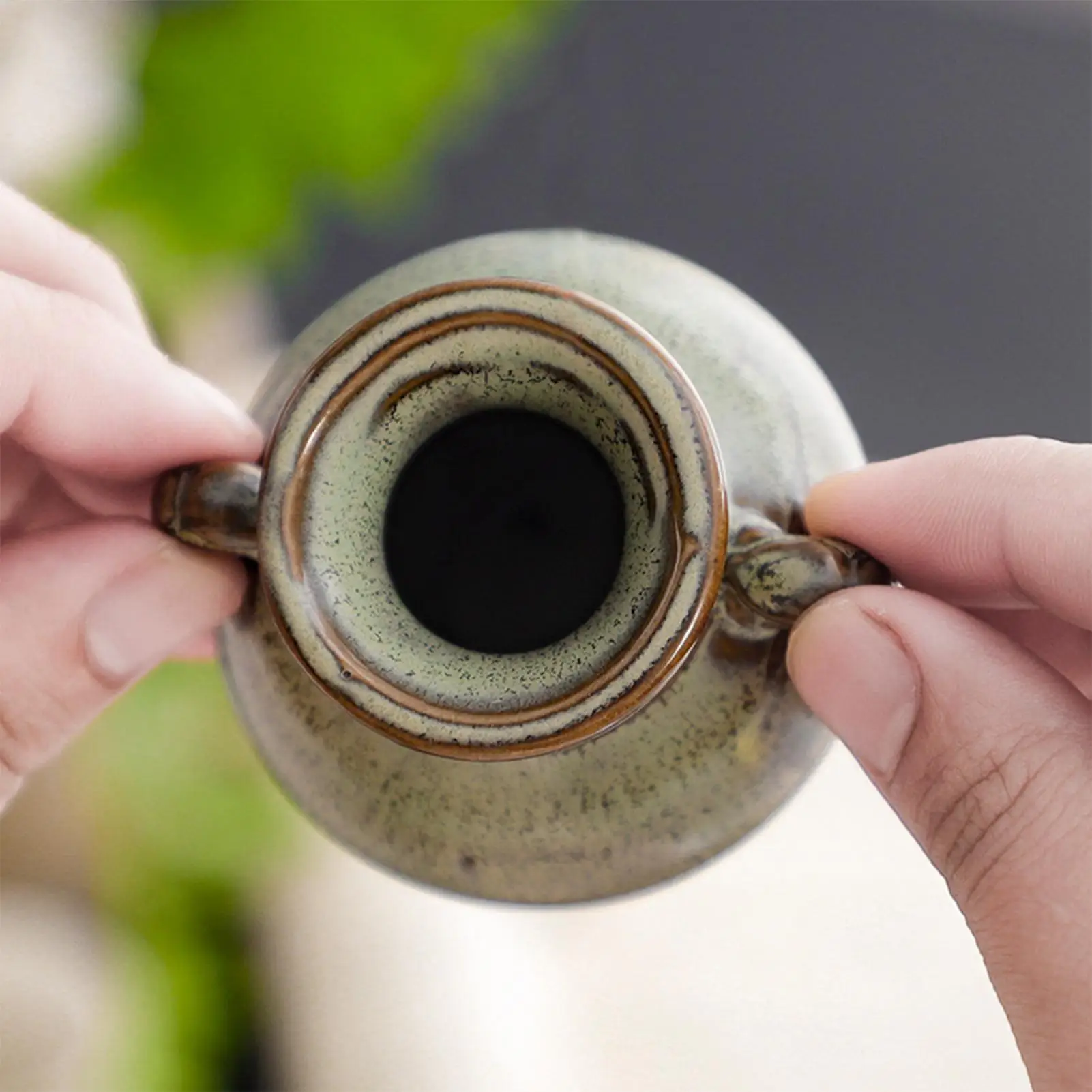 1 Stück Keramik-Miniaturvase Grün Retro Blumenvase Handwerk Tischdekoration Hydrokultur Chinesischer Stil Wohnzimmerdekoration