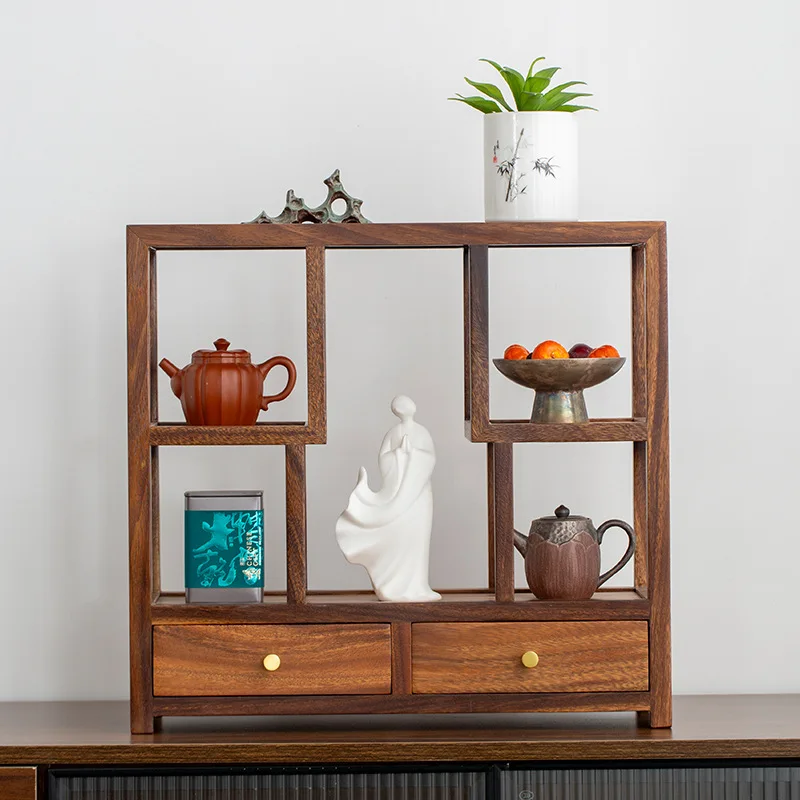 Walnut small ornament Bogu rack, teacup, tea set, desktop storage and placement rack, living room, tea room, multi-layer shelf
