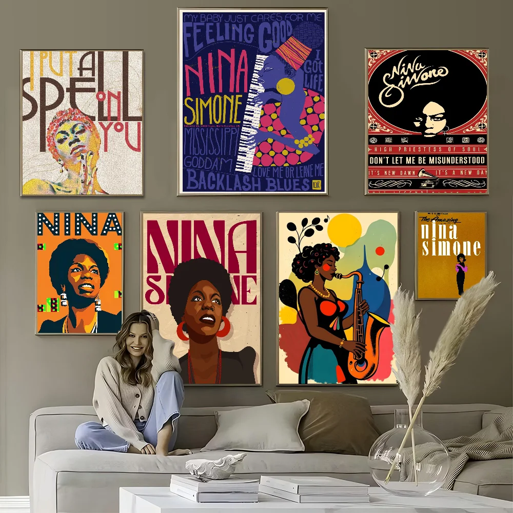 Nina Simone DIY Sticky Poster Whitepaper Prints Posters Artwork Vintage Decorative Painting