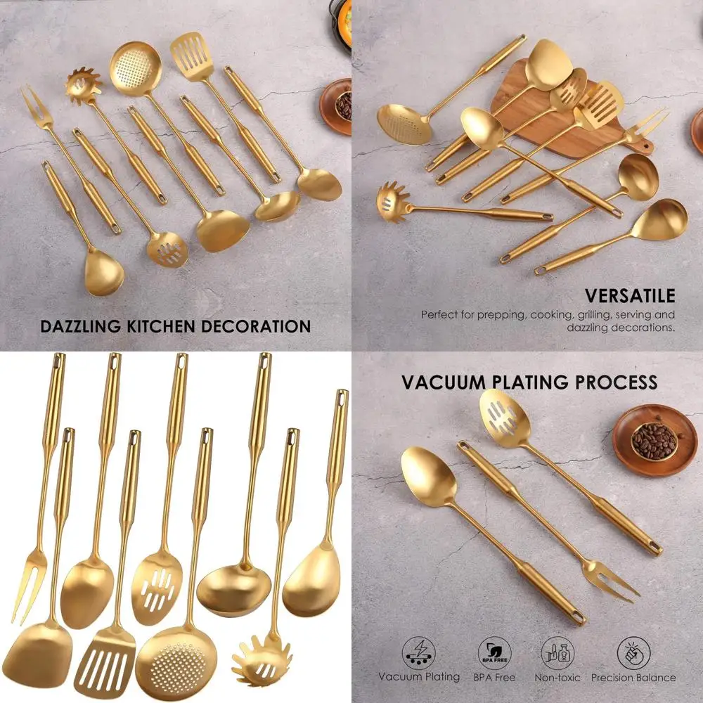 

Stainless Steel 18/10 Kitchen Tools Set, 15-Piece All-Metal Cooking Utensils with Serving Fork, Spoons, Spatula, Ladle, Skimmer,