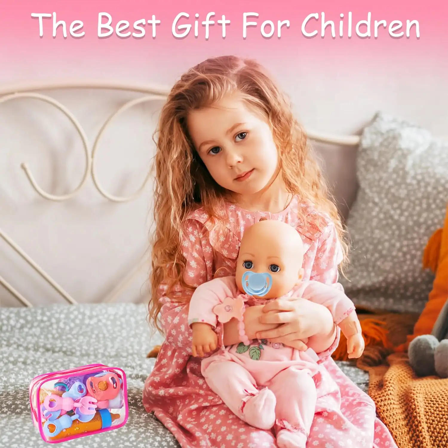 ベビードールアクセサリー　授乳＆ケアセット　哺乳瓶、吸い飲みカップ、おしゃぶり、ディナープレート付き　子供、幼児、女の子向けごっこ遊び