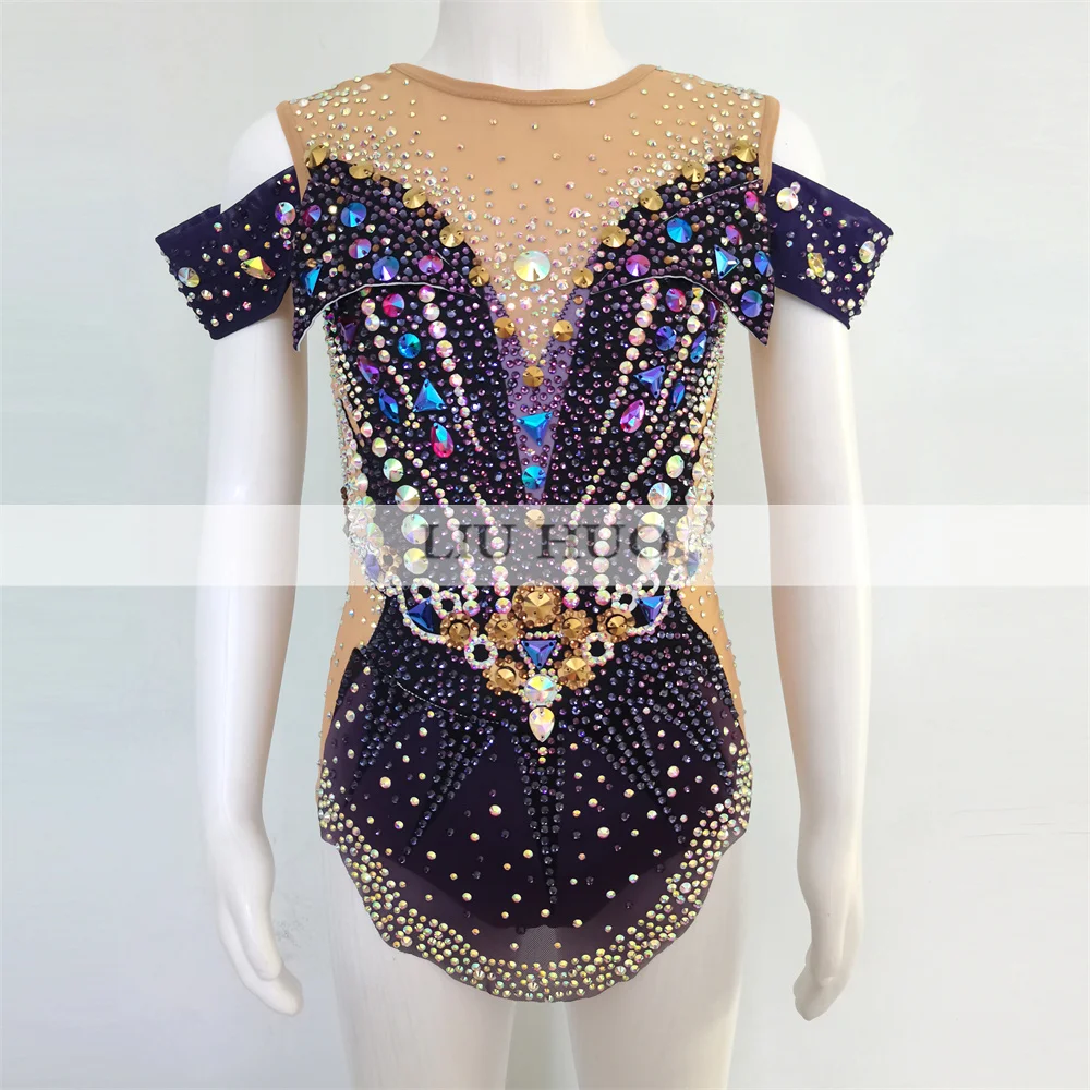 LIUHUO body per ginnastica ritmica personalizza Costume da donna per ragazza Performance Competition Dance Dress aerobica senza maniche viola