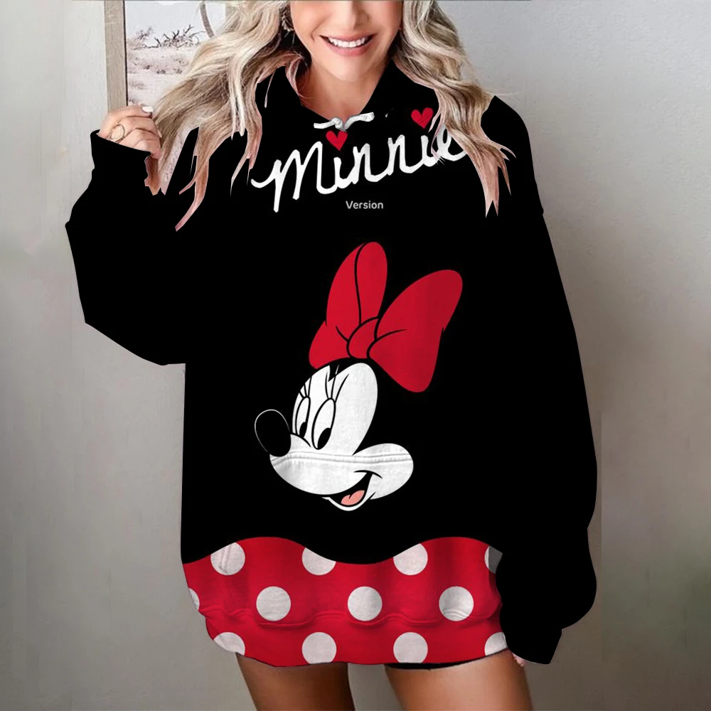 Disney Minnie Mickey Mouse print Hoodies Women Autumn Loose Hooded Shirt Grunge Street Sweatshirt Y2k Clothes Oversize Pullovers