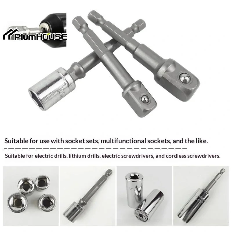 1/3Pcs Power Tools Chrome Vanadium Steel Socket Adapter Seth EX Shank To 1/4 