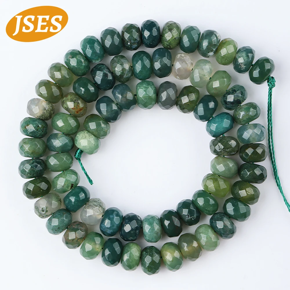 Natural Moss Agate Faceted Rondelle Loose Stone Beads for Jewelry Making 4*6mm 5*8mm Bracelet DIY Bracelet Accessories Wholesale