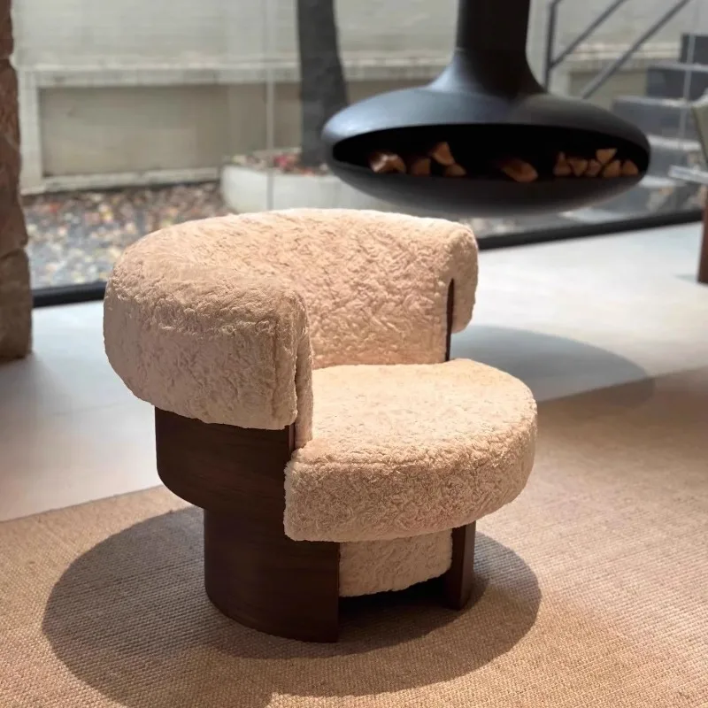 Cream swivel chair antique single sofa chair designer solid wood leisure chair rotating lazy living room bedroom