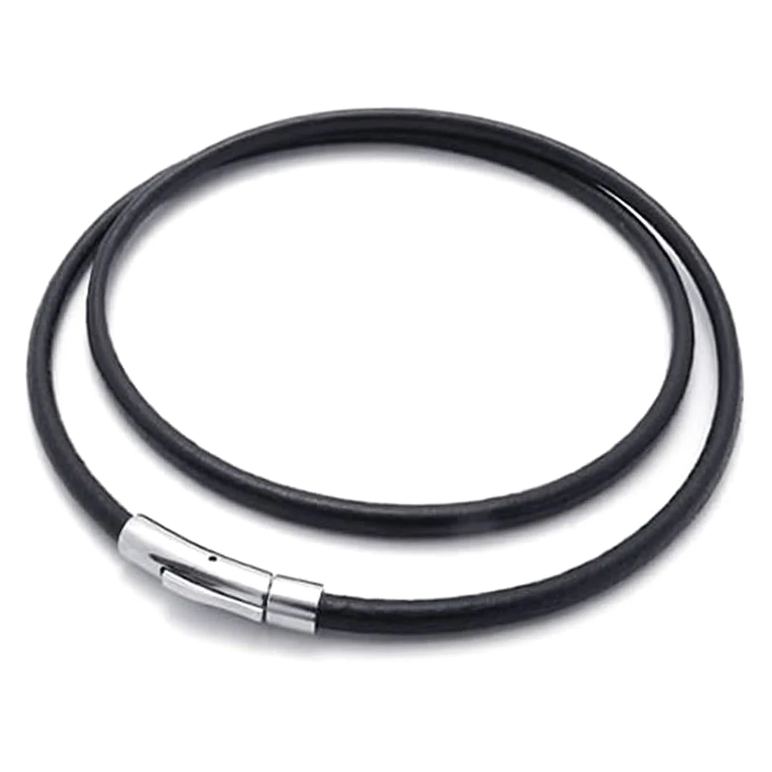 Jewelry Men's Necklace - Chain - 3mm Cord - Leather - Stainless Steel - for Men - Color Black Silver - With Gift Bag - 55cm