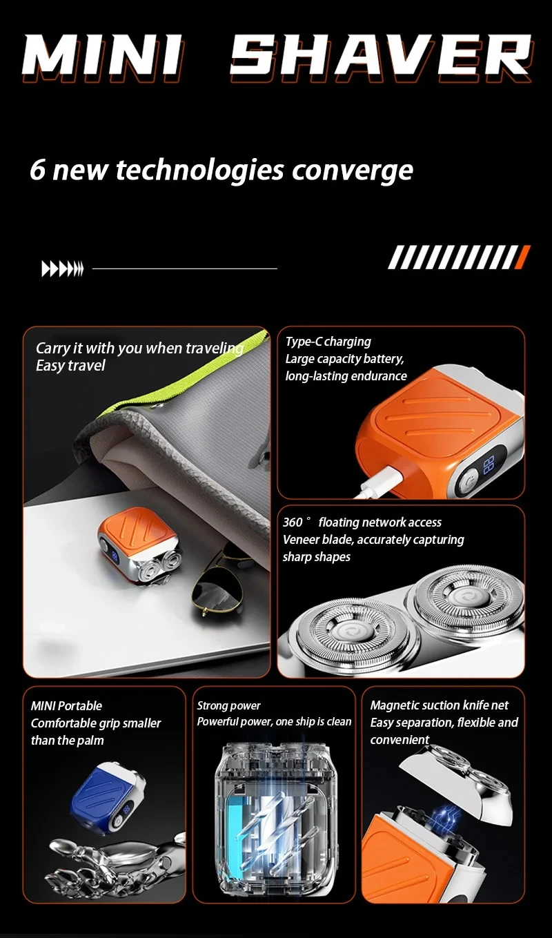 Lenovo Electric Razor IPX7 Waterproof Ultra-clean Mini Dual-head Magnetic Shaving Portable Digital Display Electric Beard Shaver