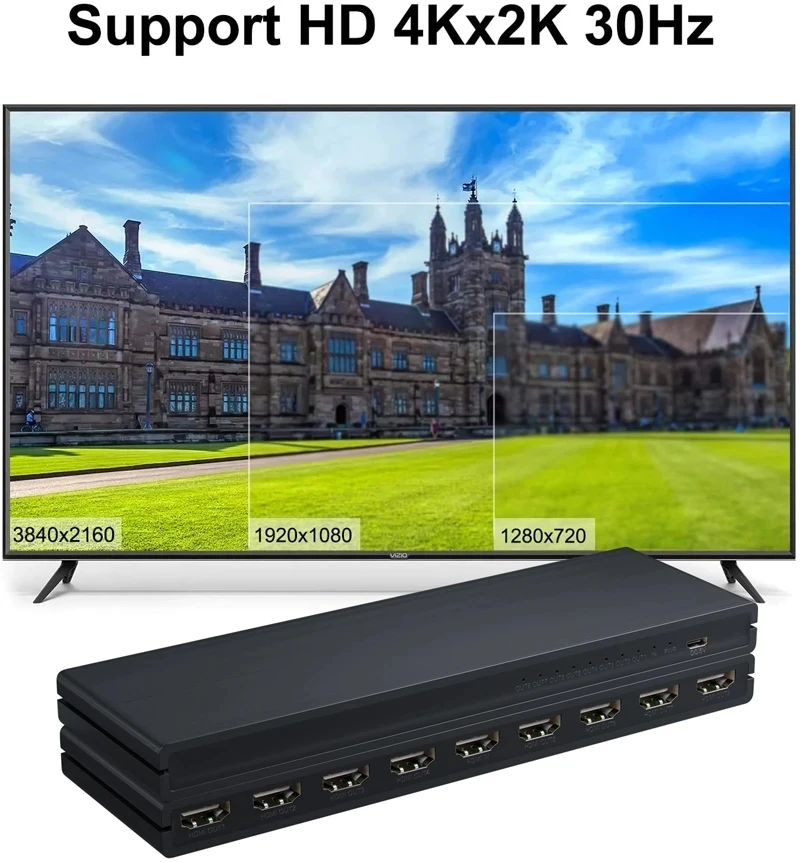 8 Port rozdzielacz HDMI 1x8 4K 30 HDMI rozgałęźnik wideo 1 w 8 Out wzmacniacz dystrybutor HDMI 8 HDMI duplikat wyświetlacza dla komputera HDTV