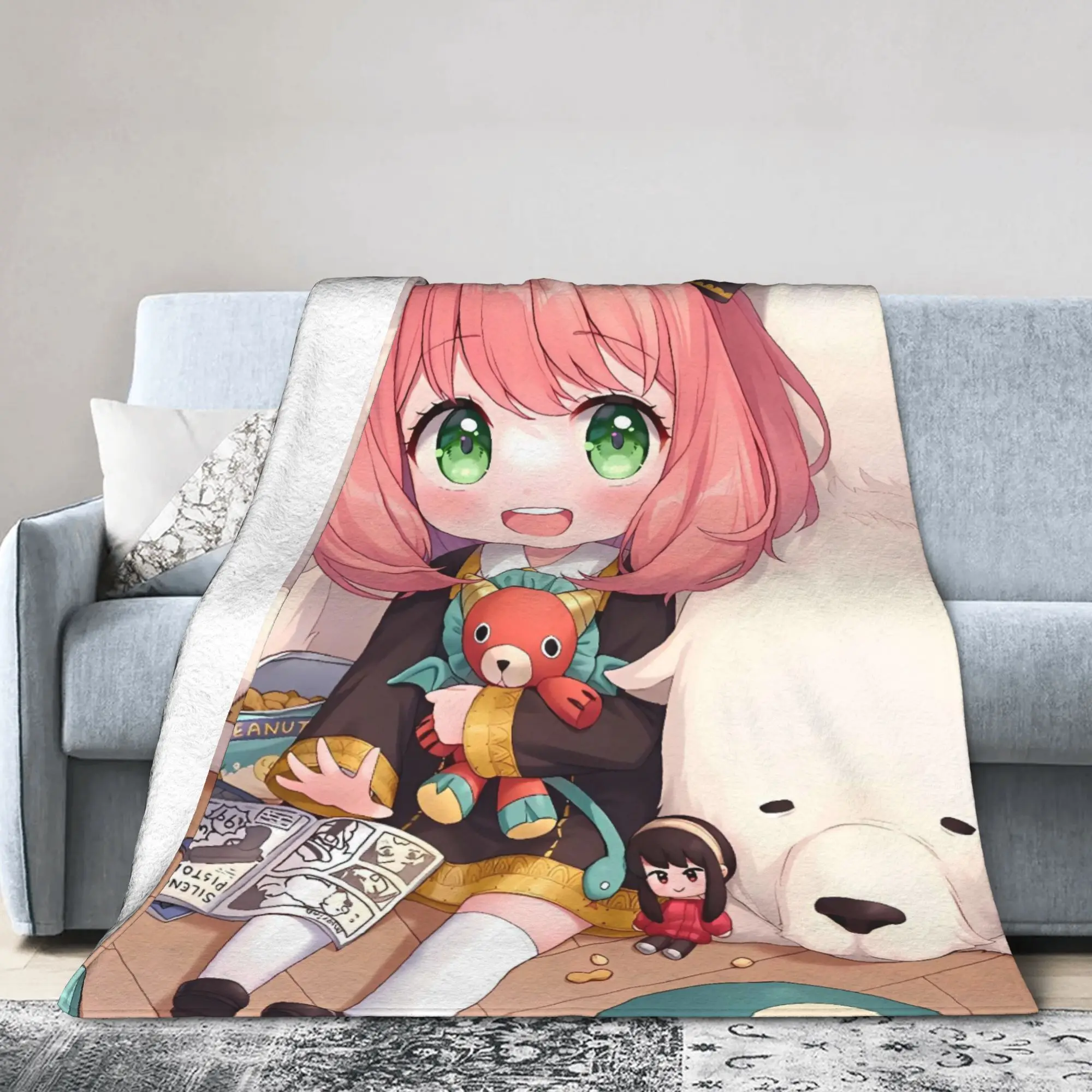 Spy Family Flannel Blanket Winter A-Anyas Super Warm Throw Blanket for Kids Bedroom Graphic Bedspread Sofa Bed Cover
