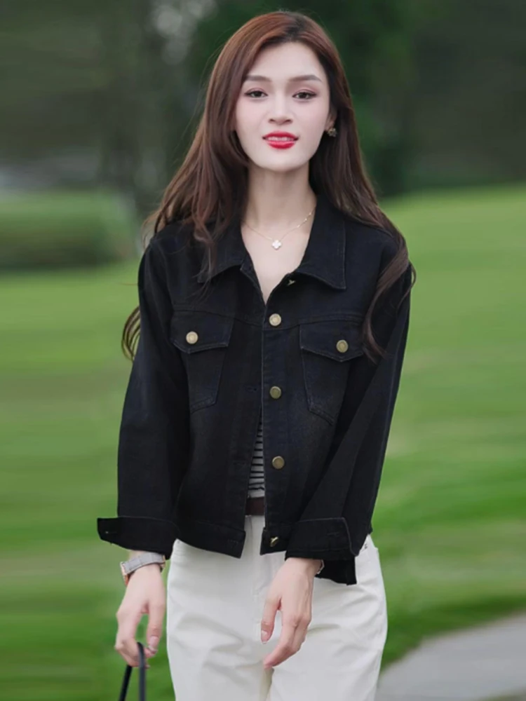 جاكيت جينز عصري بتصميم رجعي للنساء، متعدد الاستخدامات، مناسب للربيع والخريف، جديد، مقاس صغير، قميص نسائي مريح