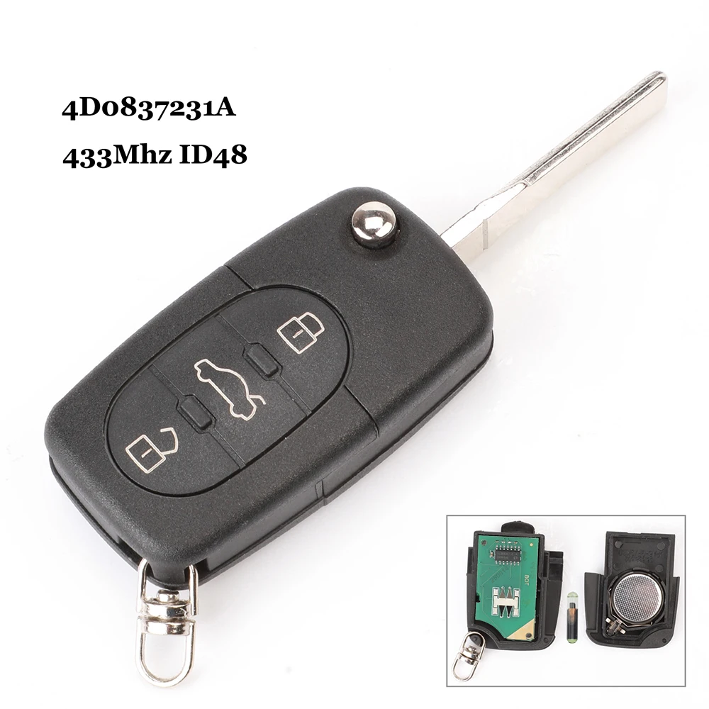 

jingyuqin 433 МГц 3-кнопочный автомобильный дистанционный ключ для AUDI 4D 0837231 4D 0837231 Чип N Flip Fold ID48 для старых моделей A3 A4 A6 A8