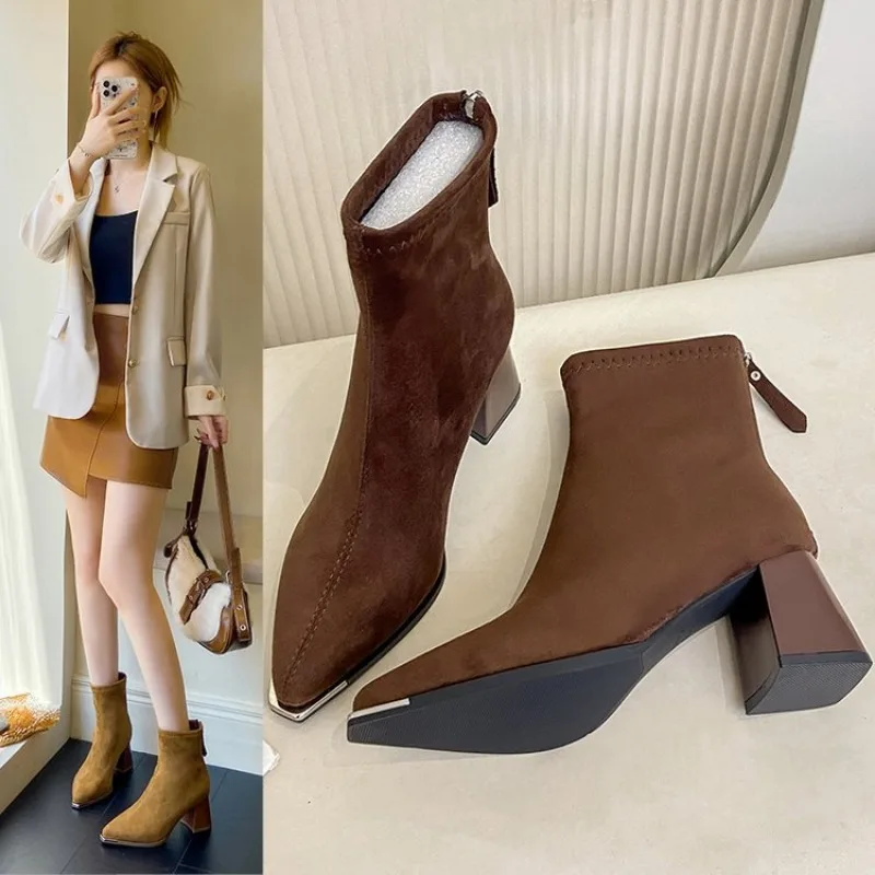 

Winter Short Plush Women Ankle Boots Fashion Square Toe Short Booties Ladies Elegant Low Heels Largas Booties Spring and Autumn