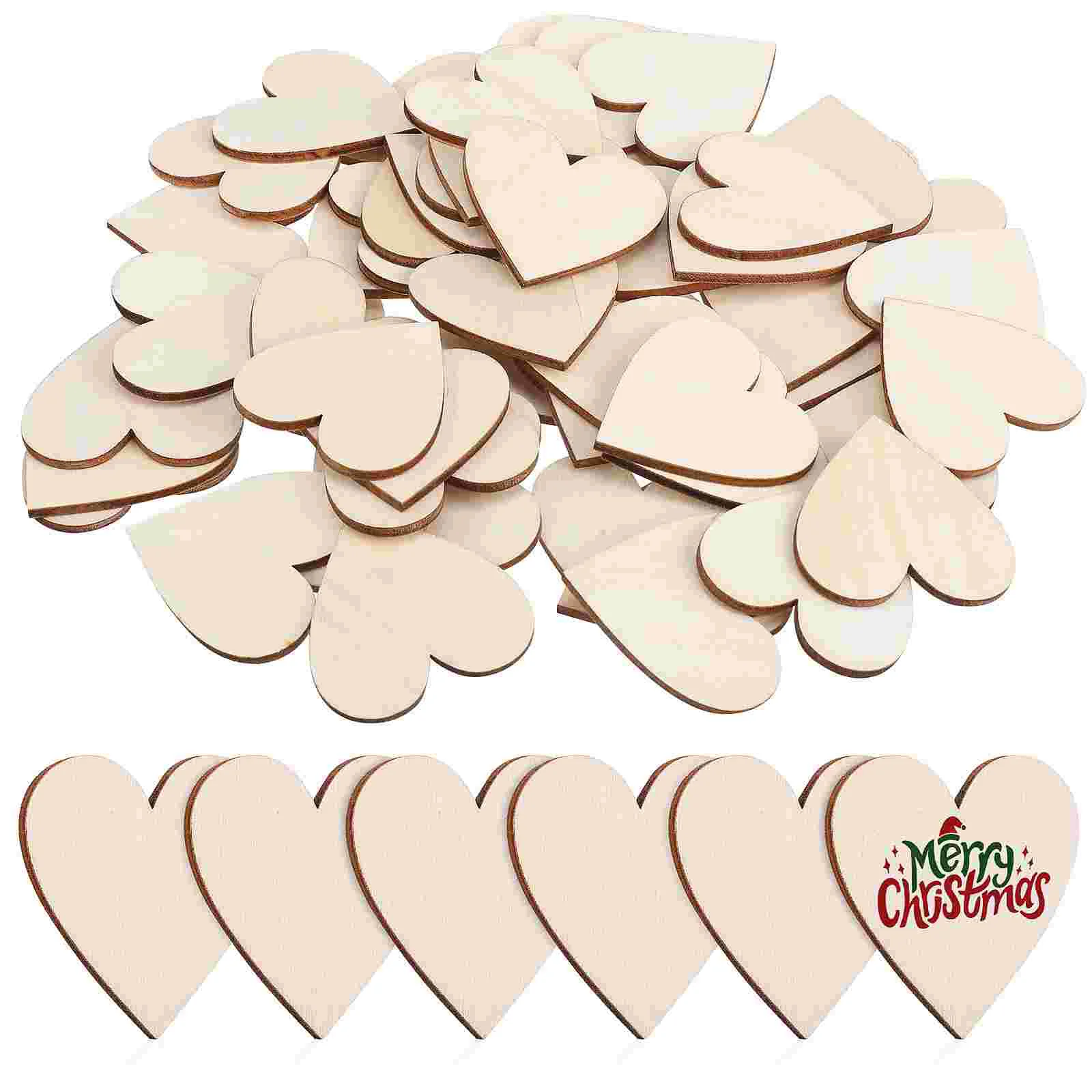 

50 Pcs Heart Decorations Wood Pendant Wooden Craft Hearts Chips Ornaments For Crafts Shapes