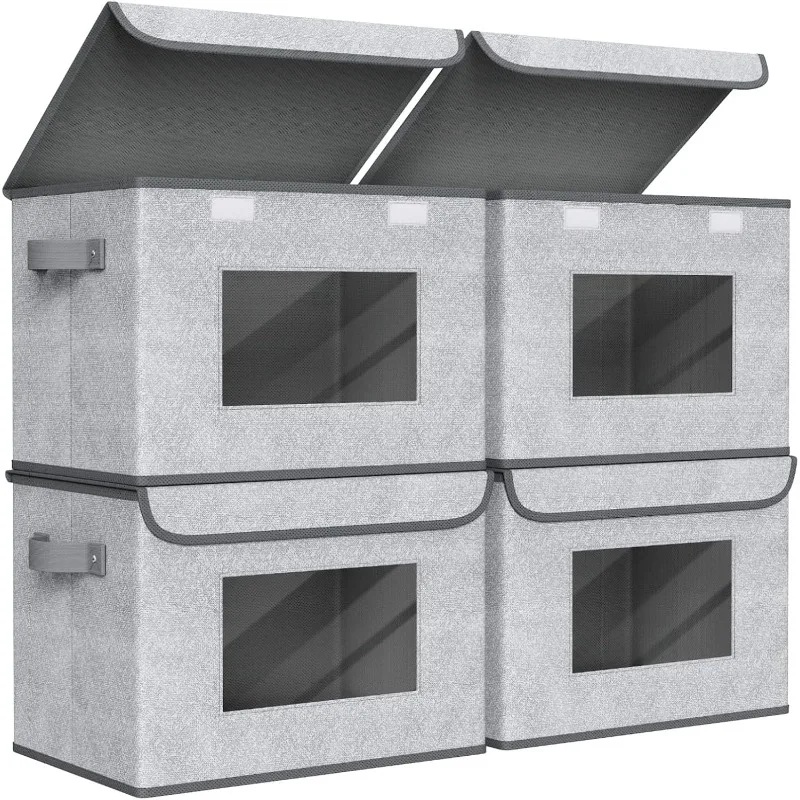 Caja de almacenamiento grande, plegable y apilable con tapa, bolsa y cesta de almacenamiento para armario, adecuada para el hogar, la oficina y el dormitorio.