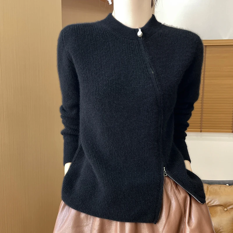 Autumn Winter New 100% Merino Wool Sweater Women\'s Clothing O-Neck Knitted Zipper Cardigan Casual Fashion Korean Version Tops