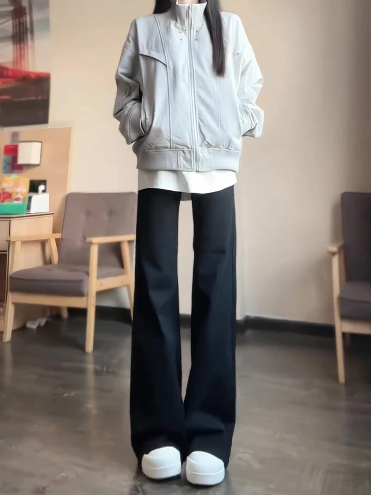 

Black Cleanfit Flared Jeans Men's Autumn Winter Fleece High Street Vibe Slim Straight Leg Jeans Youth Casual Wear