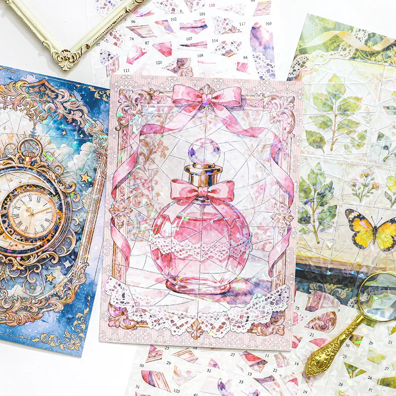 

Card Lover 3 Pcs [Memory Roaming Series] 3D XL Waterproof Landscape Stickers Years Bell Retro Classical Shell Light Scrapbook