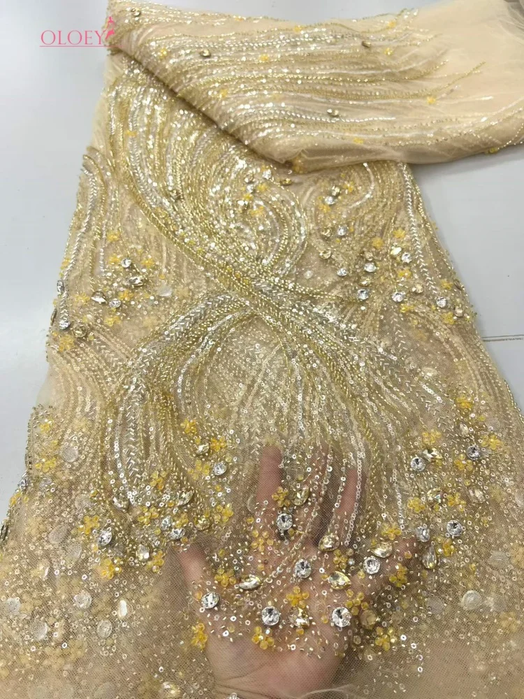 OLOEY, encaje de lujo francés africano hecho a mano con bordado de cuentas de cristal, tela de encaje con lentejuelas nigerianas de alta calidad para vestido de boda
