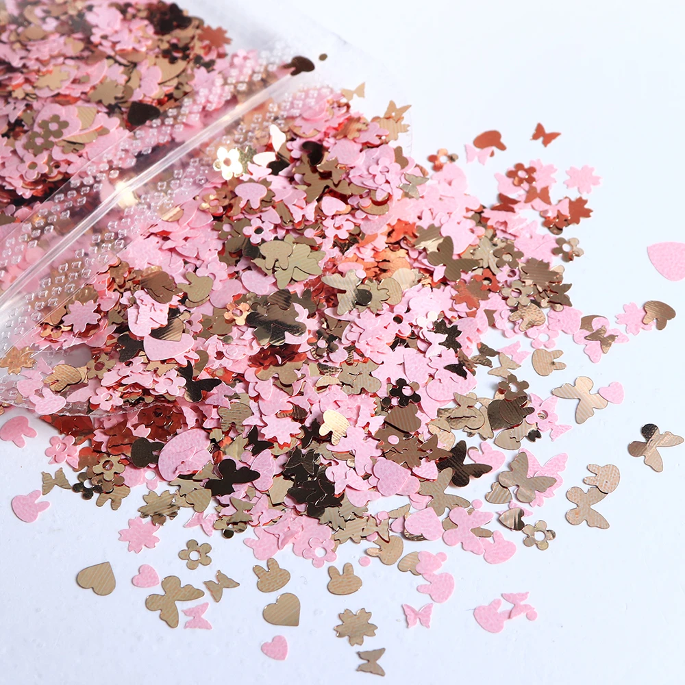 5g Valentines Day Nail Sequins DIY Manicure Accessories Love Heart Flower Nails Art Decoration Paillettes Pink Style Nail Design