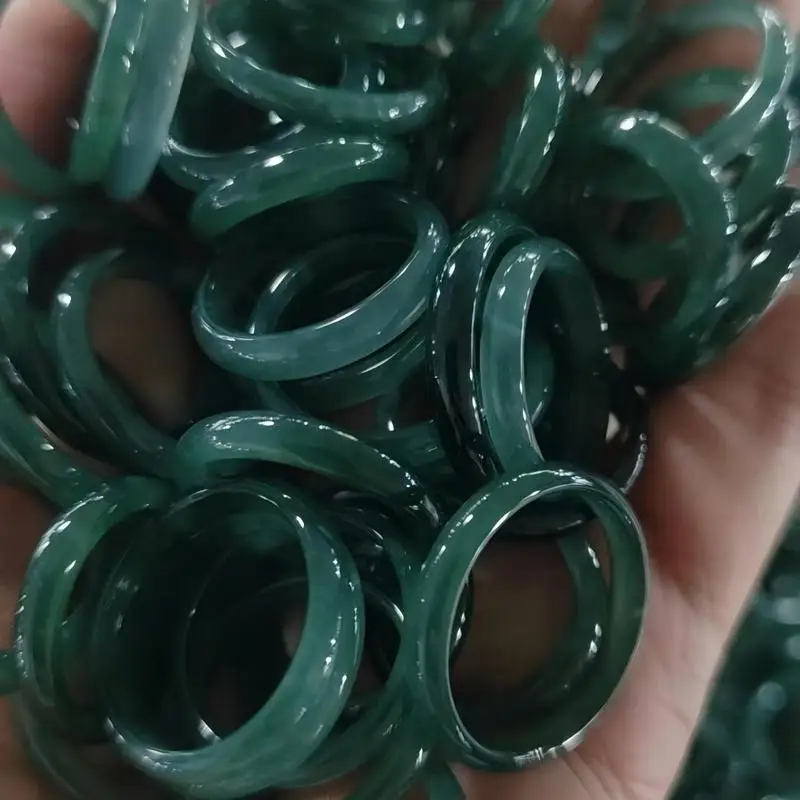 blue water fine strip plain , icy smooth lustrous, simple and casual, raw jade ring