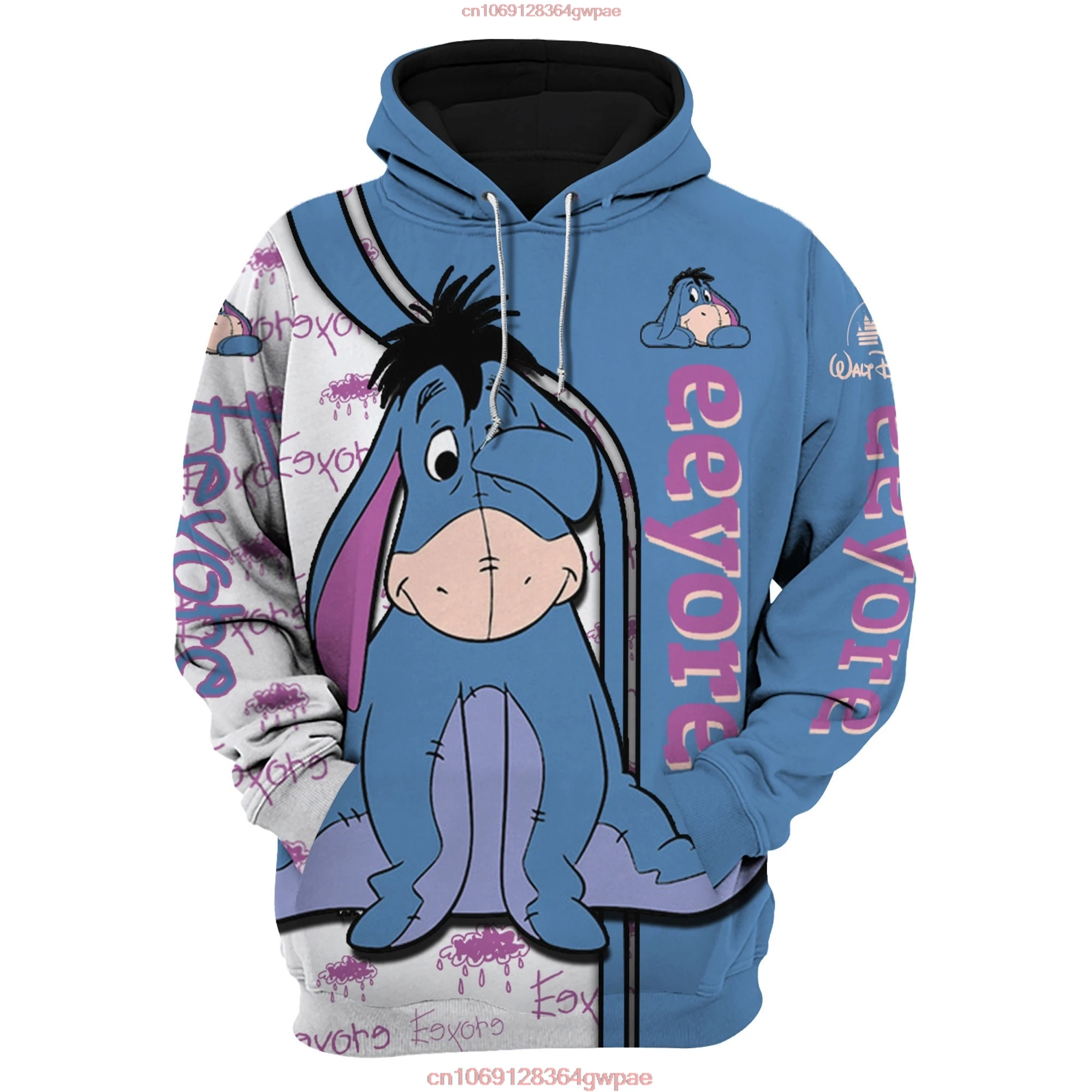 Eeyore Winnie the Pooh Disney Unisex Cartoon Graphic 3D Hoodie Fashion Retro 3D Zipper Hoodie Disney Custom Name hoodie