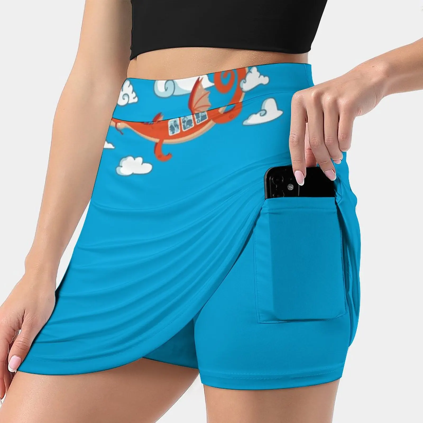 Dragonia Air Summer Women'Sshorts Skirt 2 In 1 Fitness Yoga Skirt Tennis Skirts Dragon Flight Birds Sky Friendly Plane Humour