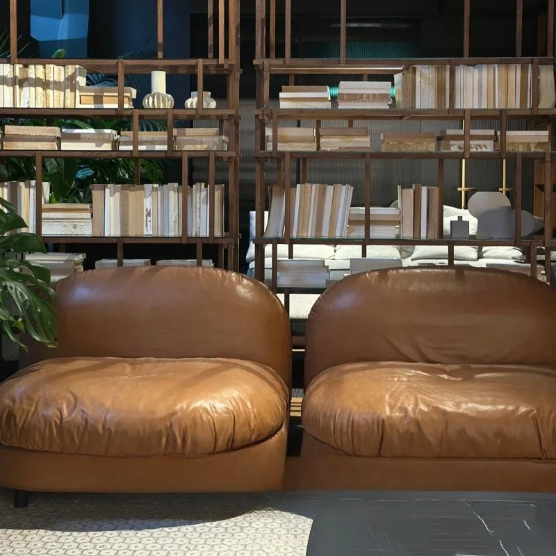 Design single casual cloud sofa cream tofu block vintage oil wax leather burger sofa