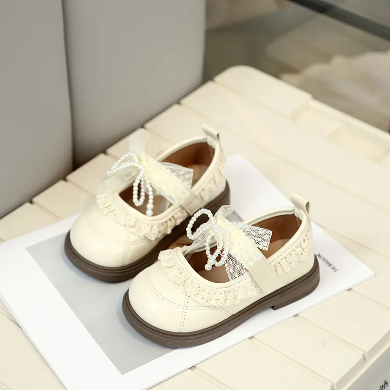 Girls Small Leather Shoes Size 21-31 Soft Bottom Leather Children's Single Shoes Beige Fashion Versatile Children's Baby Shoes view 4