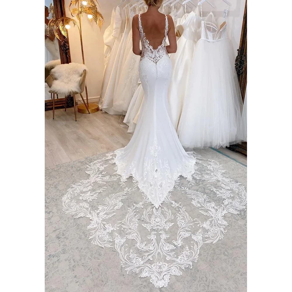 

Elegant White Tight V-neck Mermaid Wedding Dress Sleeveless Long Floor Length Church Bridal Gown