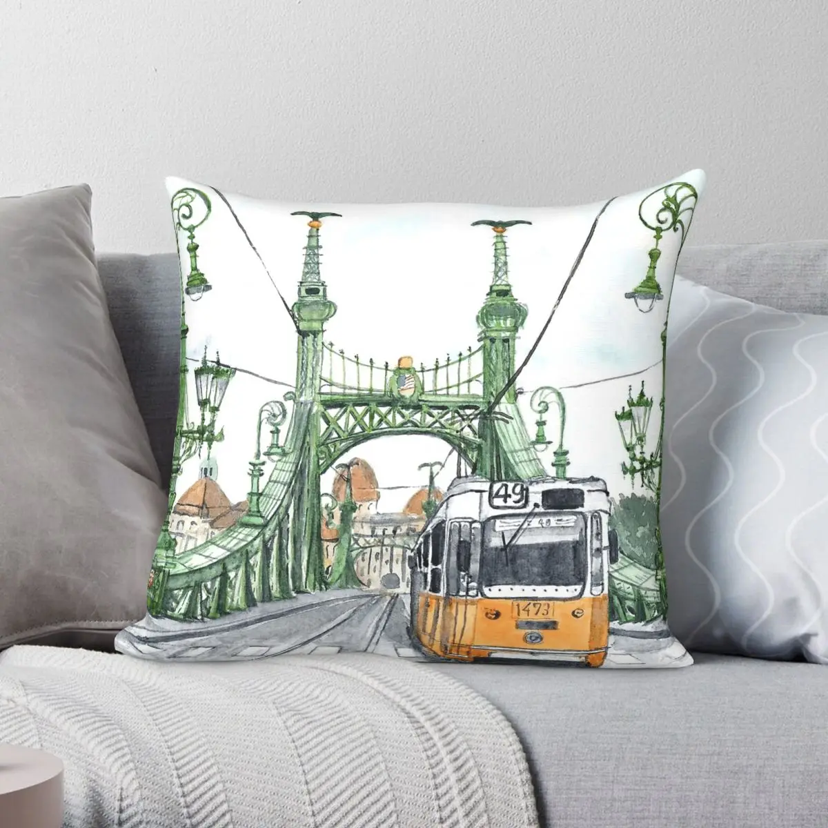 Budapest Hungary Liberty Bridge Pillowcase Polyester Linen Velvet Creative Zip Decorative Pillow Case Room Cushion Cover
