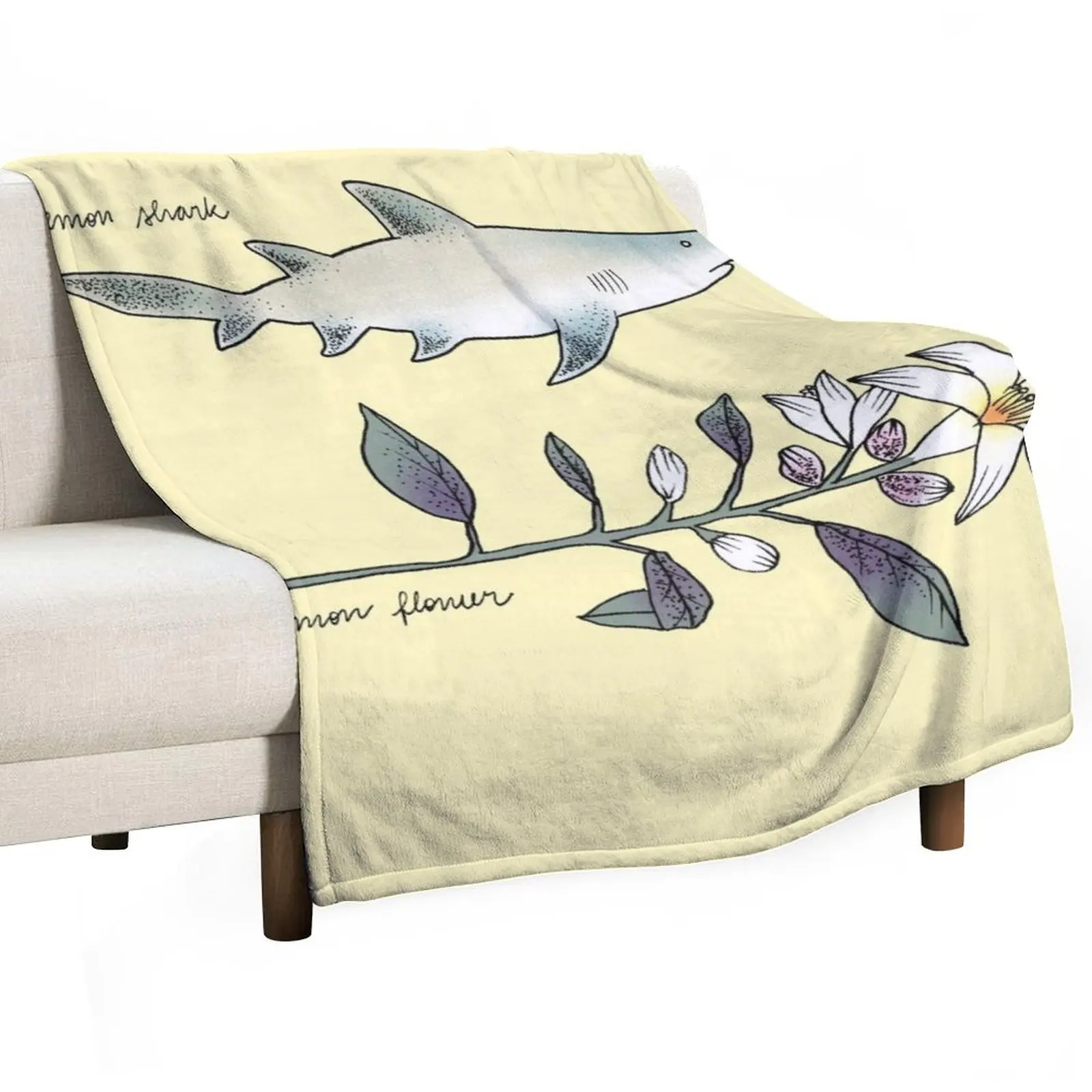 

Lemon shark Ink with Flower Throw Blanket Sleeping Bag decorative Bed Furry Blankets