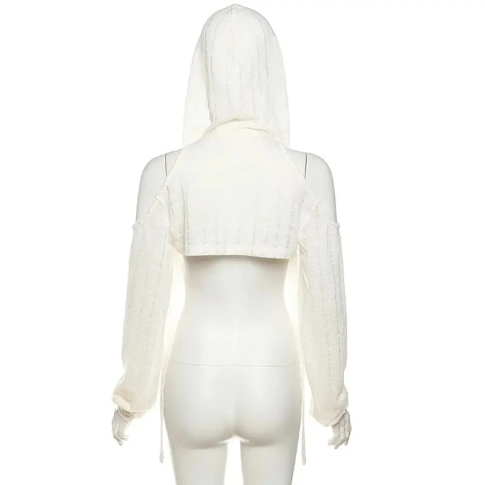 

Polyester Fiber Long Sleeve Cover Up European Style Hollow-Out Design Hooded Jacket Metal Buckle Thin Fabric