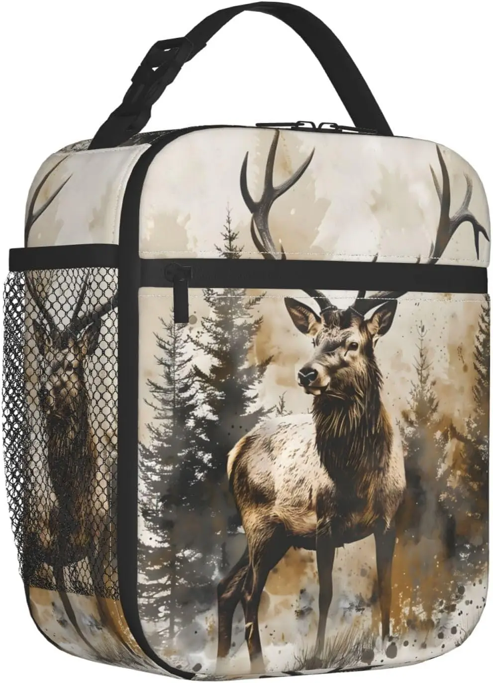 Forest Woodland Rustic Watercolor Lunch Bag,Polyester Cooler Handbags Case for School Picnic Work Travel Beach or Hiking