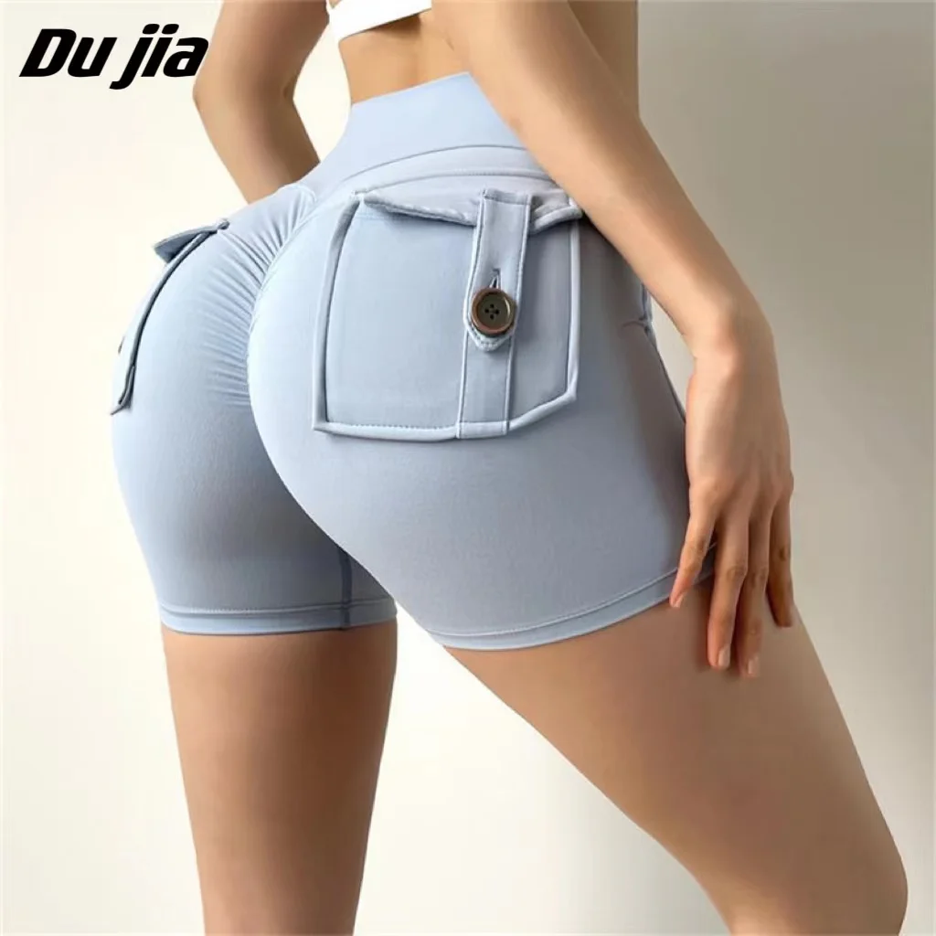 Cargo Shorts Women Gym Shorts Scrunch Butt Booty Tight Shorts Yoga Workout Clothes For Women Fitness Shorts With Button Pocket