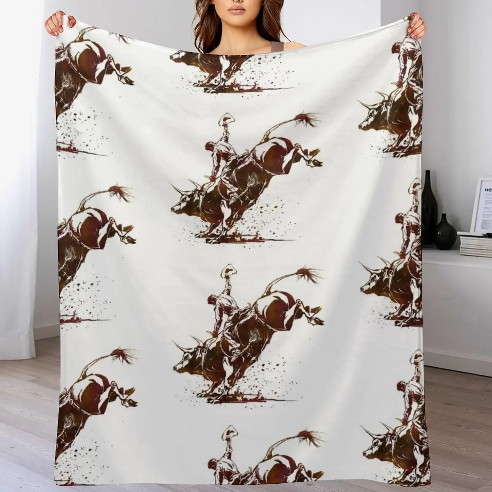 

Bull Riding Cowboy Throw Blanket Warm Accent Blanket for Living Room Decoration