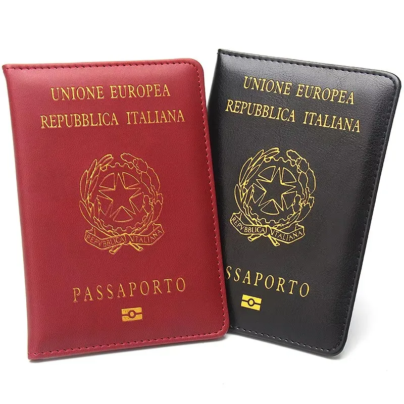 

New Italian Passport Holder Travel Women Pu Leather Case for Passports Fashion Italy Logo Black Cover on Passport Protector