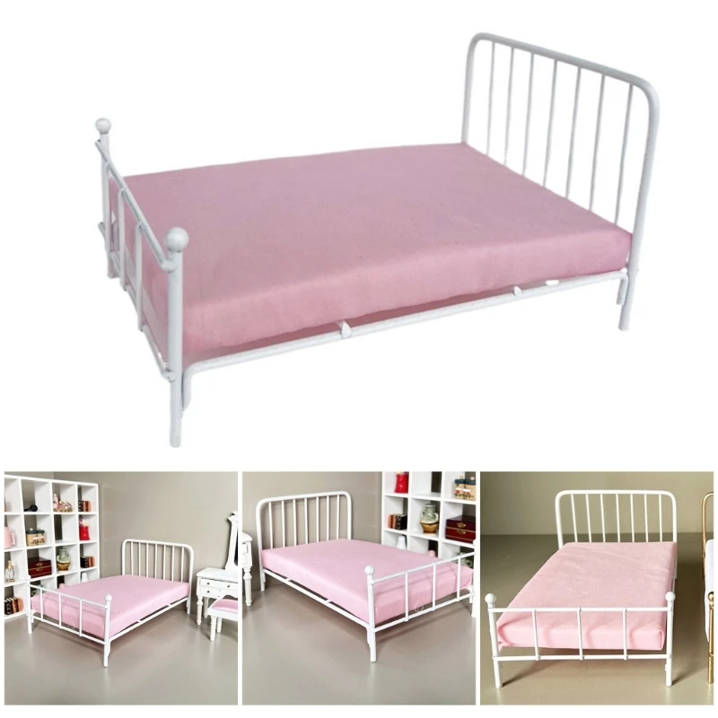 European Styles 1 12 Scale Dollhouses Bed Includes Mattress and Pillow Miniature Furniture for Dollhouses Decoration P31B