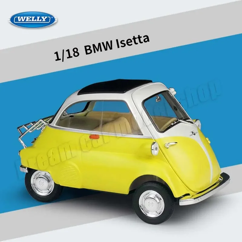 Original WELLY 1:18 BMW Isetta Die-cast Alloy Car Model Toys Miniature Car Collectible Holiday Gift Decoration Model Wholesale